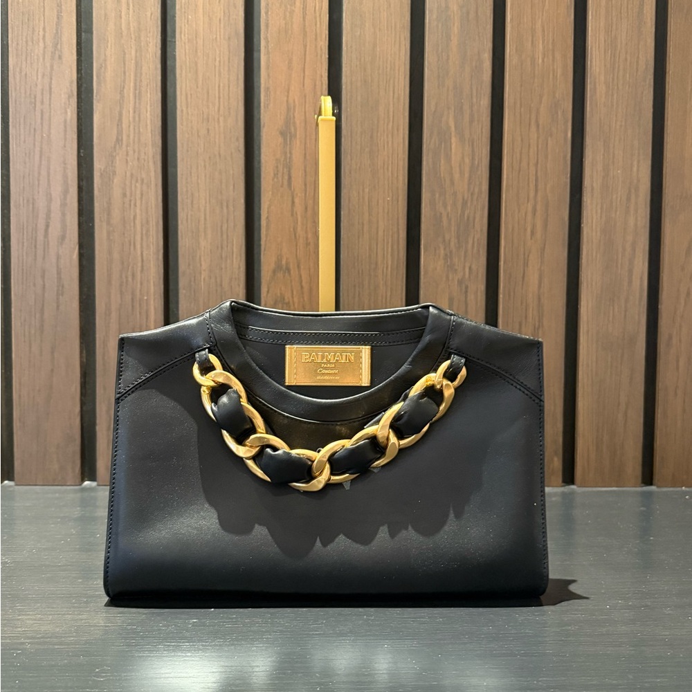 Balmain Black and Gold Chain Clutch